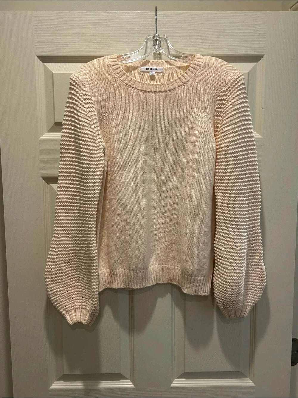 BB Dakota Cream Textured Bubble-Sleeve Crewneck Sweater